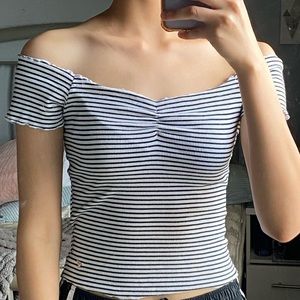 cropped black and white GUESS top